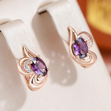 Amazing Fashion Design Oval Purple 14K Rose Gold Rolled AAA Zircon Crystals  Drop Earrings, Daily Jewellery
